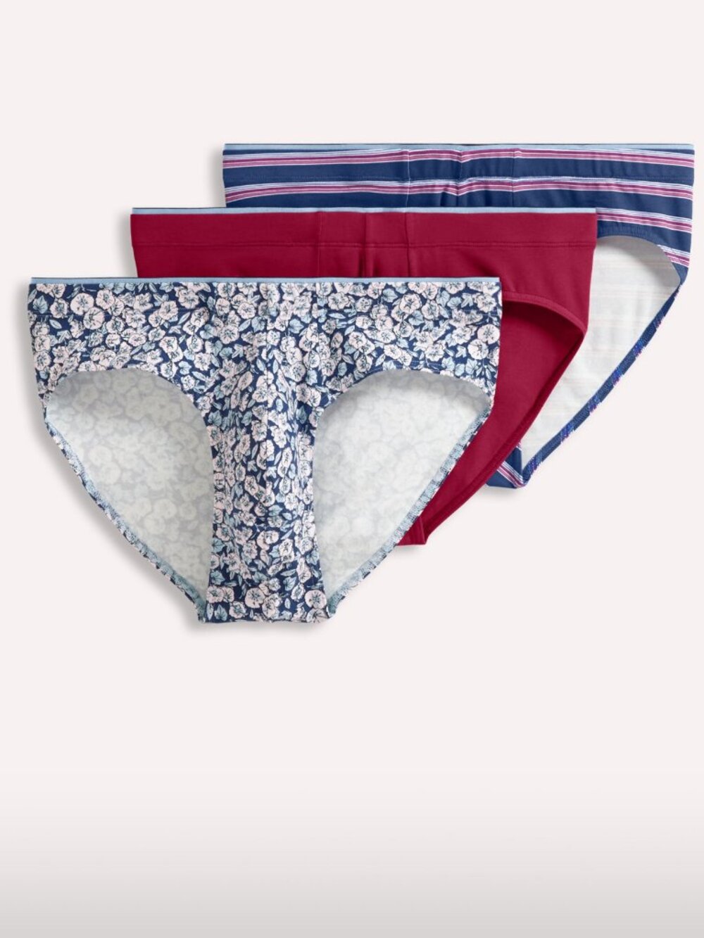 Jockey Men's Bikini 3-Pack in Red, Blue Stripe & Floral Print - Large